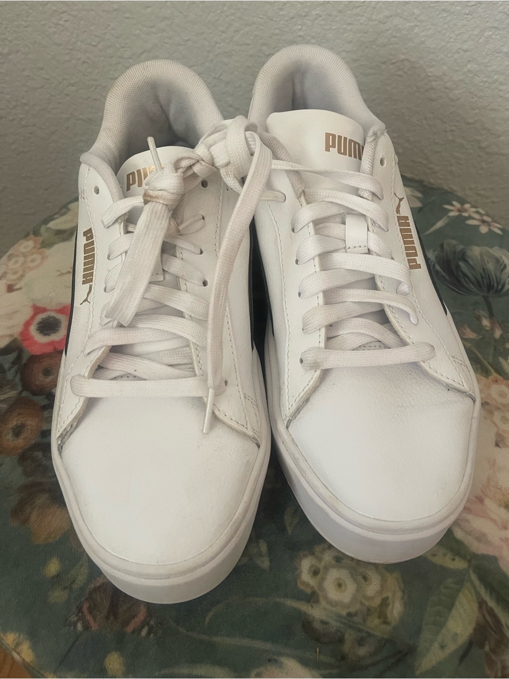 Puma Women's White Sneakers with Gold Branding